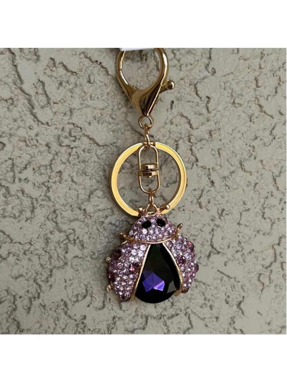Sparkling Gold and Purple Ladybug Keychain